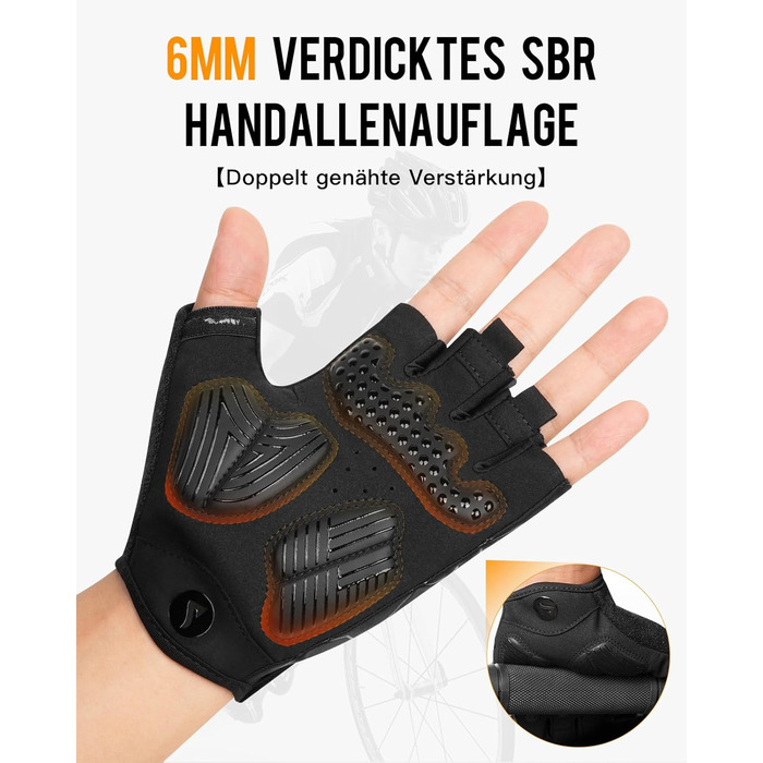 Велосипедні рукавички ATERCEL з відкритими пальцями для чоловіків та жінок - рукавички для MTB, їзди на велосипеді та фітнесу з SBR-подушками, чорний, розмір M