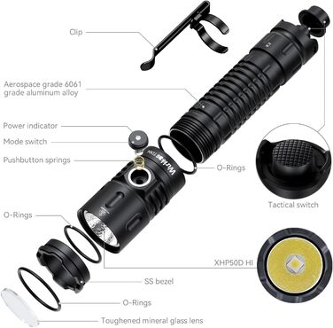 Тактичний ліхтарик Wurkkos TD04 3000 Люмен: LED, перезарядна, 8 режимів, IP68, водонепроникний, для активностей на відкритому повітрі та в приміщенні