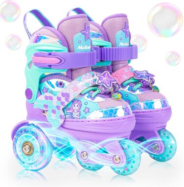 Дитячі ролики Meerjungfrau для дівчаток, 4 розміри, регульовані, з підсвічуванням, 3 колеса, фіолетові
