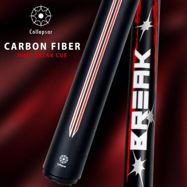 Білльярдний кий Collapsar Power-Break з карбоновим композитом, 3 секції, 12.9 мм, 590 г (чорний мат з червоним)