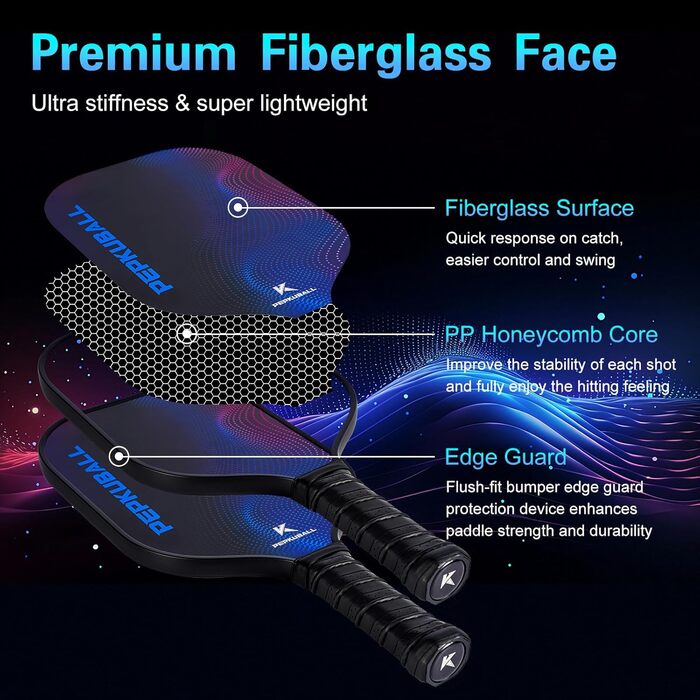 Набір для піклболу: ракетки та лопатки з фібергласовою поверхнею, для чоловіків та жінок