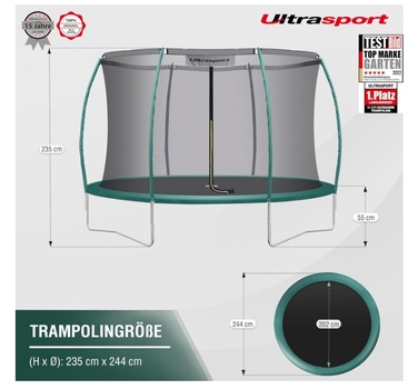 Садовий батут Ultrasport 244 см із захисною сіткою