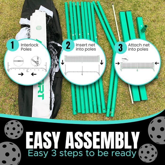 AMA Sport М'яка сітка для піклболу, портативна, регульованого розміру, 6.7 м, для залу та вулиці, стійка до погодних умов, сталеві стійки з порошковим покриттям, сумка 600D, зелена