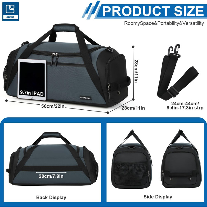 Спортивна сумка FIORETTO 35L з відділенням для взуття та мокрих речей, водонепроникна, для тренувань, спортзалу, подорожей, плавання, сауни, футболу (зелена)