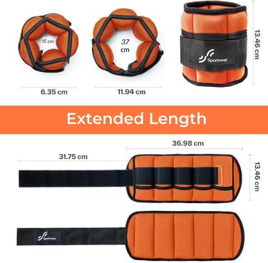 Утяжелители для ног и рук Sportneer регулируемые, 2.2 кг/пара (4.5 кг), оранжевые - для фитнеса, ходьбы, бега