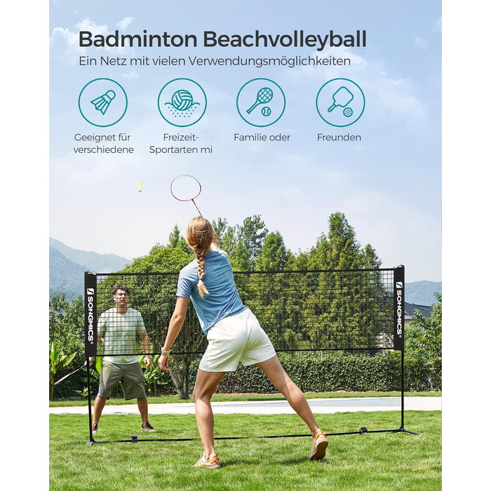 SONGMICS Сітка для бадмінтону та волейболу, регульована висота, портативний набір 3 м, чорний