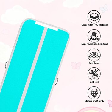 Надувна гімнастична килимок VOFiTNY товщиною 10/20 см для дому, парку, води. Рожевий/зелений.