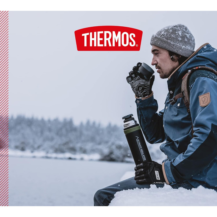 Термос-гірська пляшка для напоїв THERMOS 0,75 л, чорна, нержавіюча сталь з чашкою, 24 години зберігання тепла/холоду, легка та міцна, розбірна кришка, BPA-free