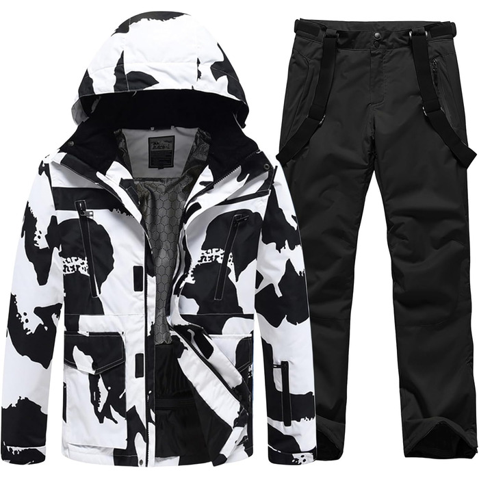 Комплект зимового костюма HOTIAN для чоловіків: куртка та штани для катання на лижах, сноуборді та туризму. Теплий, ізольований костюм для сноубордингу та катання на лижах. Розмір M, колір чорний.