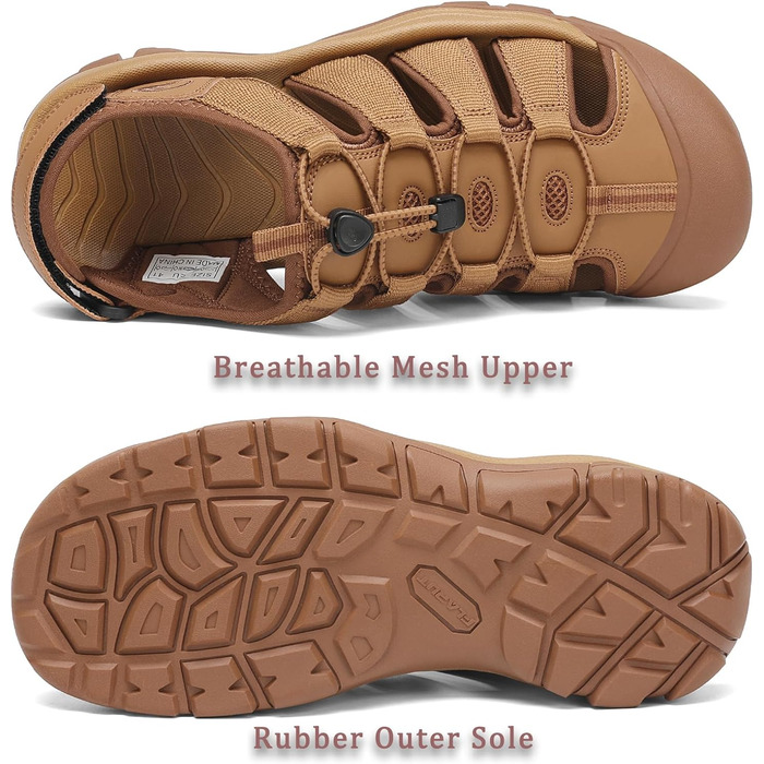 Чоловічі сандалі FLARUT літні для активного відпочинку та трекінгу, закритий носок, бежеві (46 EU)