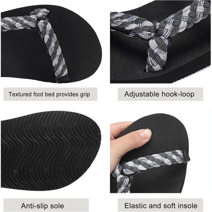 Спортивні сандалі OUSIMEN для жінок: піші прогулянки, йога, повсякденні, легкі, з підтримкою склепіння стопи, сірі (39 EU)