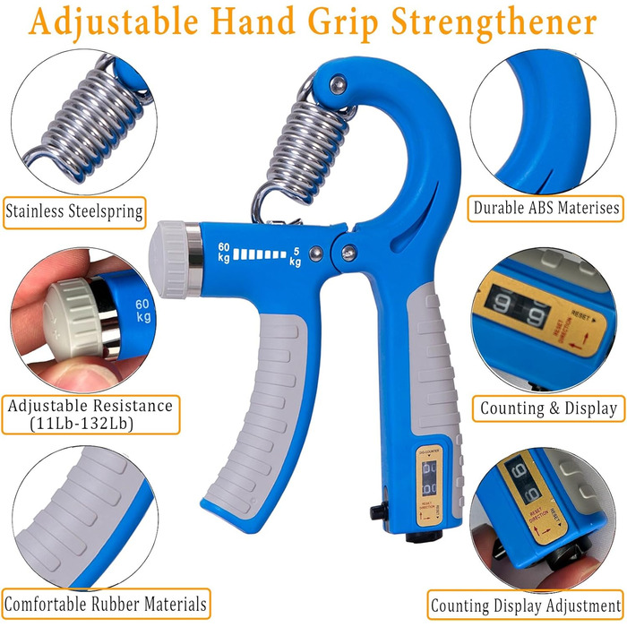 Набір для тренування сили хвата (5 шт.) Griffkrafttrainer, для розвитку м'язів та реабілітації, блакитний