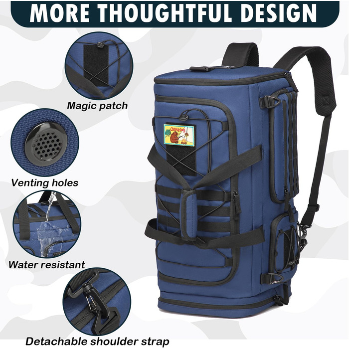 Спортивна сумка 50L для чоловіків 3-в-1 з відділенням для мокрого одягу та взуття, рюкзак, дорожня сумка, валіза ручної поклажі, для тренувань, спортзалу, плавання, подорожей (Блакитна)