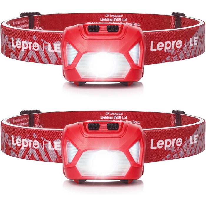 Ліхтар налобний LED Lepro, набір 2 шт., 6 режимів, водонепроникний, для велосипеда, бігу, кемпінгу, дітей та дорослих