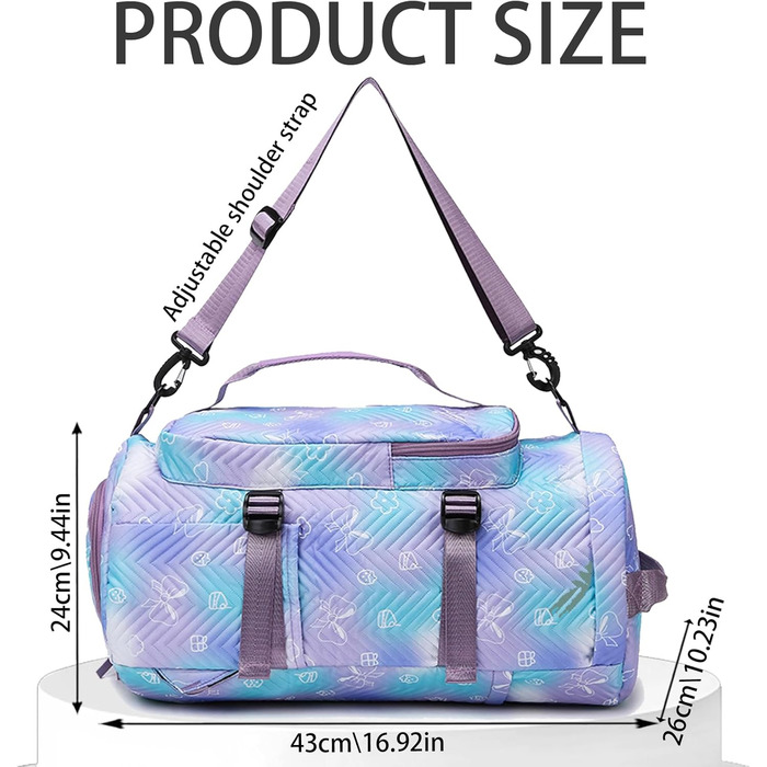 Спортивна сумка AUNGKWANG для дівчаток, водонепроникна, з відділенням для взуття та мокрих речей (рожева/фіолетова)