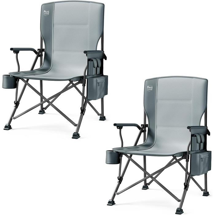 Складний стілець для кемпінгу Timber Ridge XXL (2 шт.) - 230 кг, широке сидіння 62 см, висока спинка, підсклянник, міцні підлокітники для кемпінгу, пікніка, саду та балкону (сірий)
