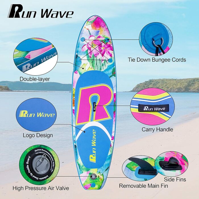 Надувний SUP Runwave: дошка для станд-ап паддлбордингу з антиковзким покриттям, комплект преміум аксесуарів, рожевий лотос, для початківців