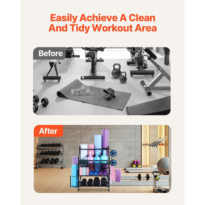 Стойка для йоги та гантелей VEVOR з коліщатами та гачками - 105 x 41 x 89 см