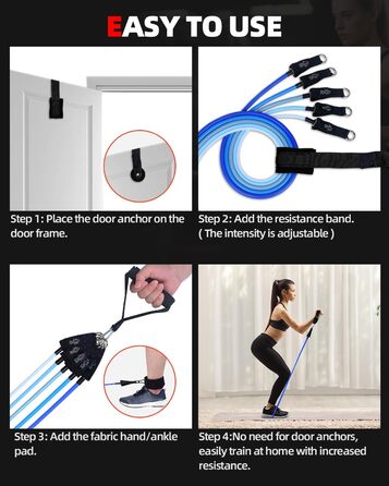 Набір еластичних стрічок Abahub для фітнесу з дверним кріпленням, ручками та петлею для ніг. Ідеально для тренувань всього тіла, домашнього спортзалу, підходить для початківців та досвідчених (100LB)