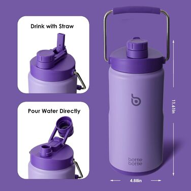Термобутилка BOTTLE BOTTLE 1.8 л з трубочкою, пігулочницею та ручкою, сталева ізольована фляга для води, спорту та подорожей (фіолетова)