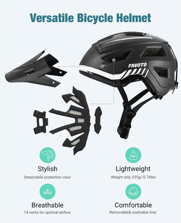 Велосипедний шолом Favoto для MTB з козирком, подвійна Inmould-технологія, легкий, для жінок та чоловіків, шосейний та гірський велосипед