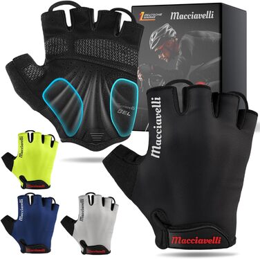 Велосипедні рукавички MACCIAVELLI® для чоловіків та жінок | З гелевими вставками, дихаючі, з підкладкою | Рукавички для MTB, шосе, трекінгу | Чорний, розмір L