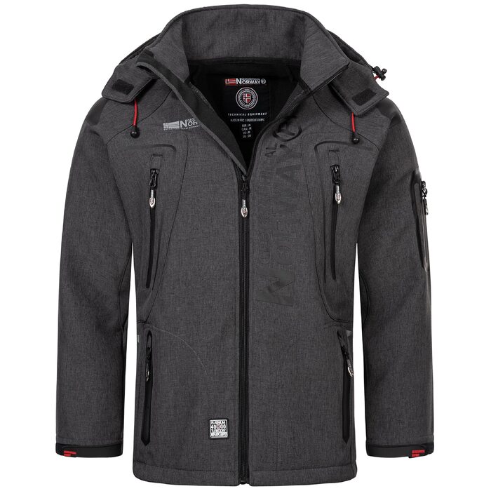 Чоловіча куртка Softshell Geographical Norway Outdoor — водовідштовхуюча функціональна куртка з шапкою Beanie, колір Blended Black, розмір M