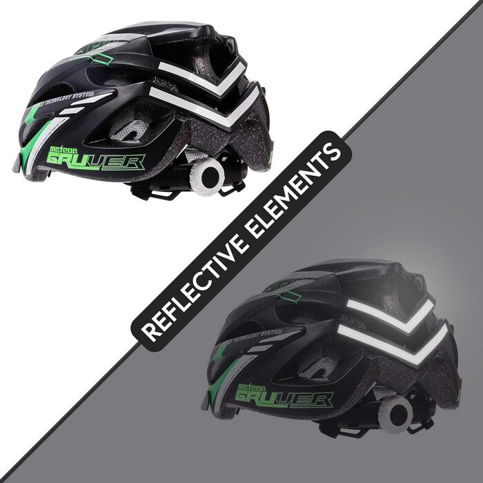 Шолом велосипедний Meteor Gruver для дорослих, дітей, MTB, BMX, роликів, скейтборду, скутера. Чорний, зелений, M (55-58 см)