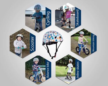 Дитячий велосипедний шолом KIDDIMOTO, спортивний, для самокатів, роликів, біговелів, розмір S (48-53 см), зірки