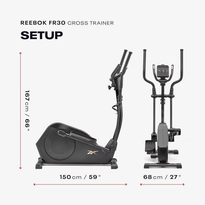Еліптичний тренажер Reebok FR30 з Kinomap, маховик 9 кг, LED-дисплей, 32 рівні опору, 18 програм