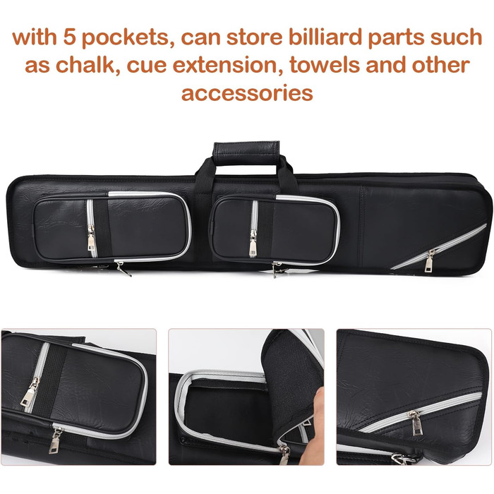 Чохол для бильярду на 4 кия: м'який, чорний, для 8 шафтів