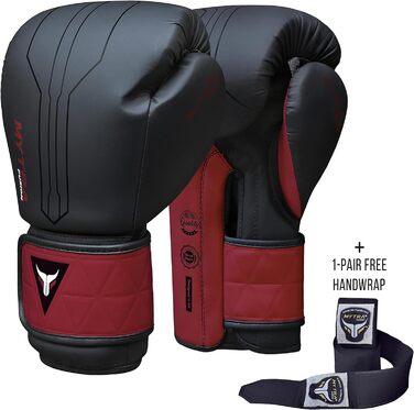 Боксерські рукавички Mytra Fusion 12 oz з бинтами, чорні/бордові, для боксу, ММА, Муай Тай, кікбоксингу, для чоловіків та жінок
