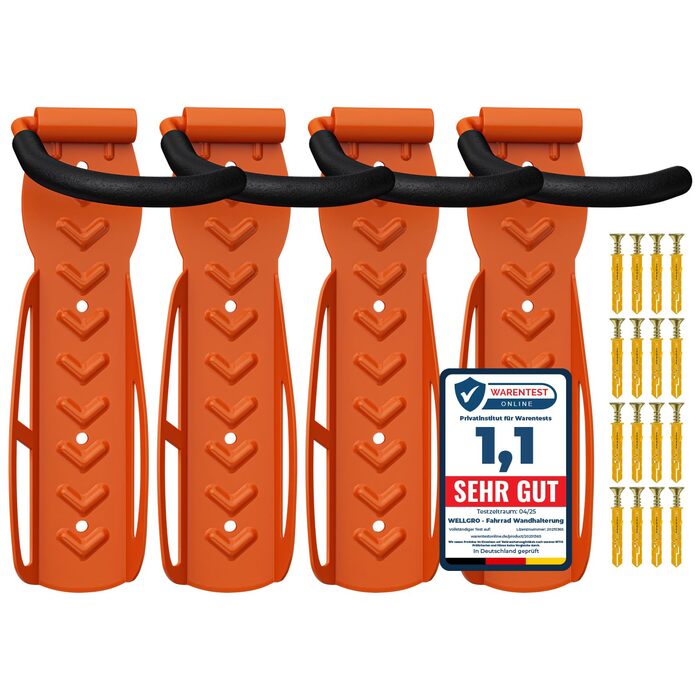 WELLGRO Тримач для велосипеда на стіну - сталевий кріплення, гачок, стійка - колір на вибір (Оранжевий)