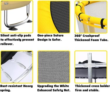 Дитячий батут з сіткою безпеки, регульованою поперечною перекладиною та гойдалкою, для хлопчиків та дівчаток 3-8 років (жовтий)