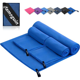 Набір рушників Damoguin 3 шт. з мікрофібри, великі (180x80 см) та 2 шт. маленькі (80x40 см). Швидковисихаючі рушники з мікрофібри для спорту, пляжу, ванни та подорожей (темно-синій)