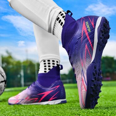 Черевики для футболу чоловічі та дитячі з високим верхом, TF, для занять спортом та футболу, розмір 34 EU, фіолетовий колір