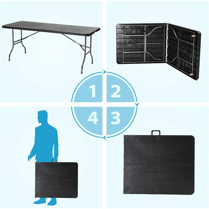 Складний стіл Sekey Buffettisch 152x70 см для кемпінгу, саду, тераси та балкона (чорний/під дерево) на 4 особи