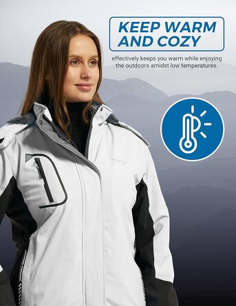 Жіноча гірськолижна куртка Wantdo, тепла флісова куртка, водонепроникна, дихаюча, з капюшоном, вітрозахисна, біла