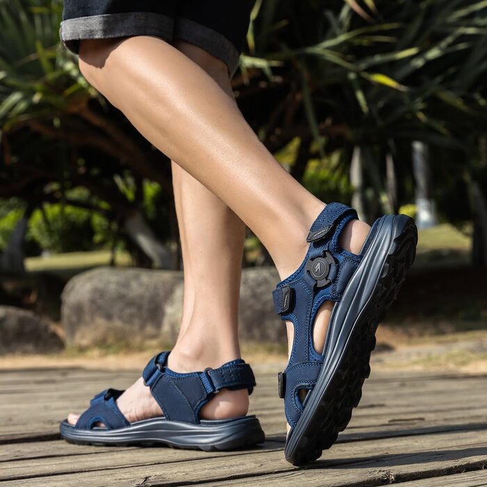 Чоловічі сандалі FLARUT для трекінгу та активного відпочинку, шкіра, відкритий носок, сині (45 EU)