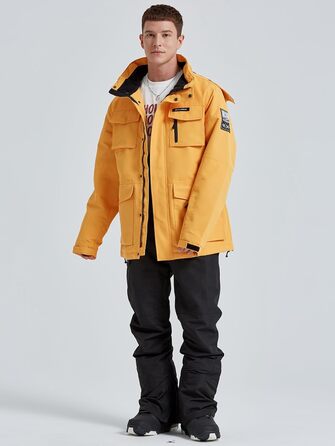 Сніговий костюм HOUZONIY для чоловіків, жовто-чорний, дихаючий, вітронепроникний, з капюшоном, для катання на лижах та сноуборді