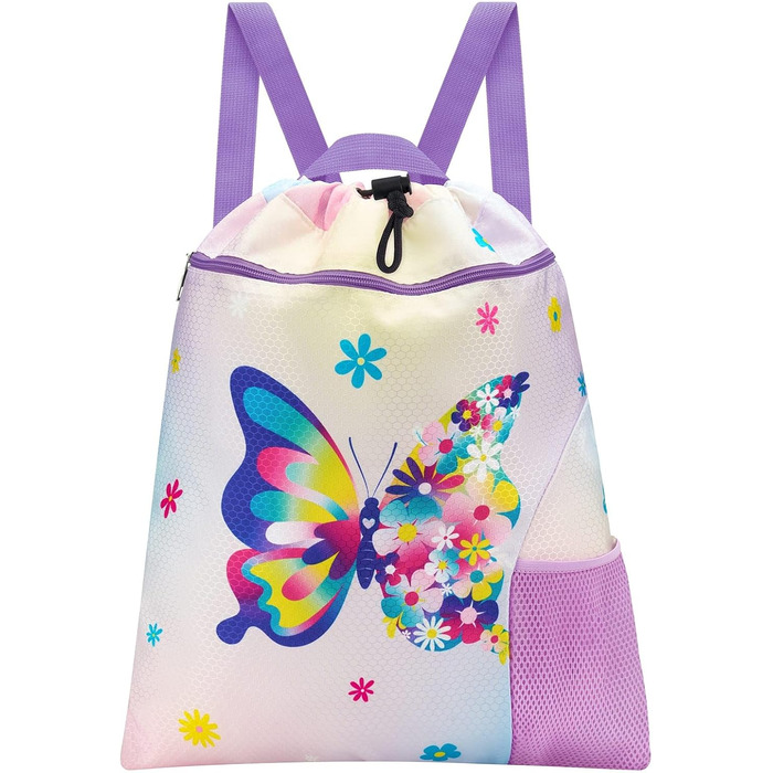 Спортивна сумка WAWSAM для гімнастики з шнурком - 38 × 45 см. Дитяча водонепроникна сумка для плавання, пляжу, покупок (Метелик)