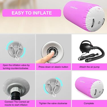 Гімнастичний килимок VOFiTNY надувний для тренувань та акробатики, ролик для гімнастики, мат 300 см + рол 100x60 см, рожевий