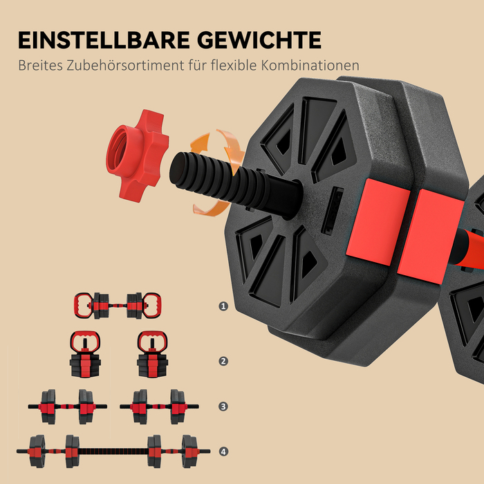 Набір гантелей SPORTNOW 4-в-1: штанга, гантелі, короткі гантелі, регульована вага 15 кг для силових тренувань вдома