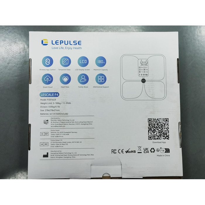 Розумні ваги Lepulse Lescale F4 з аналізом складу тіла, визначенням жиру, м'язової маси, 15 параметрів, великий дисплей, ультраточність, чорні