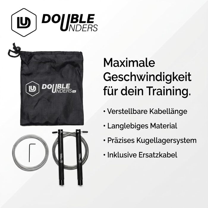 Скакалка Springseil Speed Rope: регульований, для CrossFit, боксу, фітнесу. Металеві ручки, срібно-чорний колір