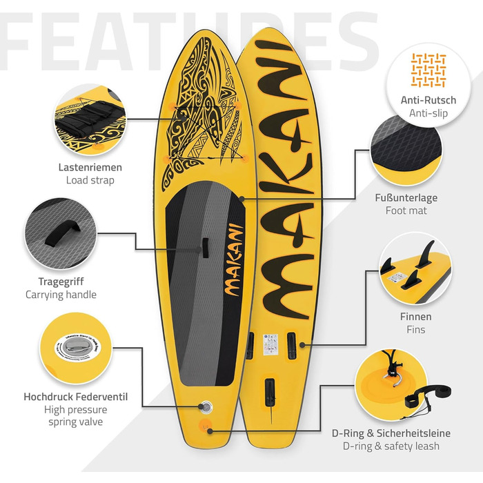 Надувна SUP-дошка ECD Germany 305–380 см, до 150 кг, комплект із веслом і сидінням для каяка
