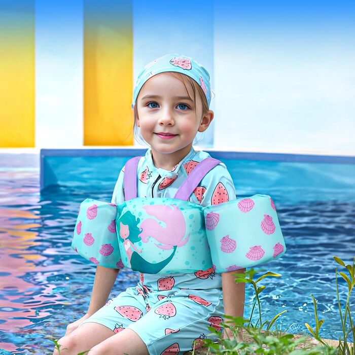 Спасальні жилети для плавання Gogokids для дітей 2-6 років (15-30 кг) з рукавами, фіксація на липучках, Lila Meerjungfrau