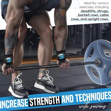 Набір для важкої атлетики Sawans: гаки для штанги з неопреном, гумова ручка, 8 мм, підтримка зап'ястя, пара ременів для підйому ваги, чорний