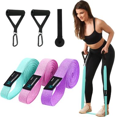 Набір з 3 еластичних стрічок для фітнесу - для м'язів, йоги, пілатесу - сині, рожеві, фіолетові - з сумкою