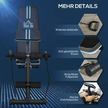 Регульована лава для тренувань, складна, з 7 положеннями спинки, витримує до 120 кг, синя